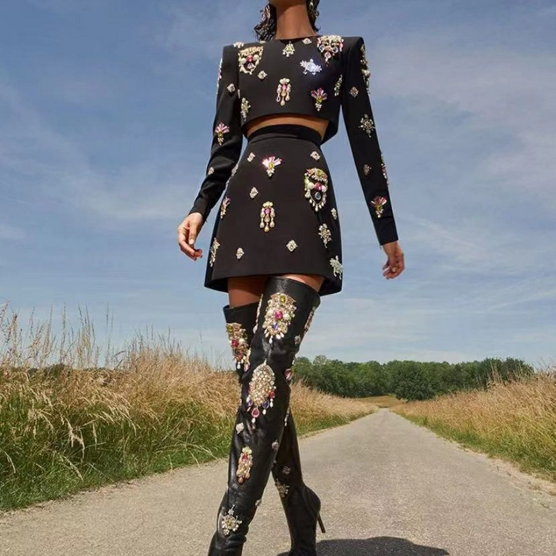 Rhinestone Embellished Two-Piece Set - Unique and Elegant