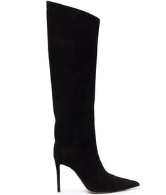 Black knee-high boot on a white background