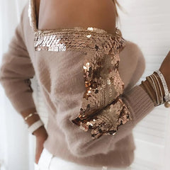 V-Neck Long Sleeve Top with Sequins