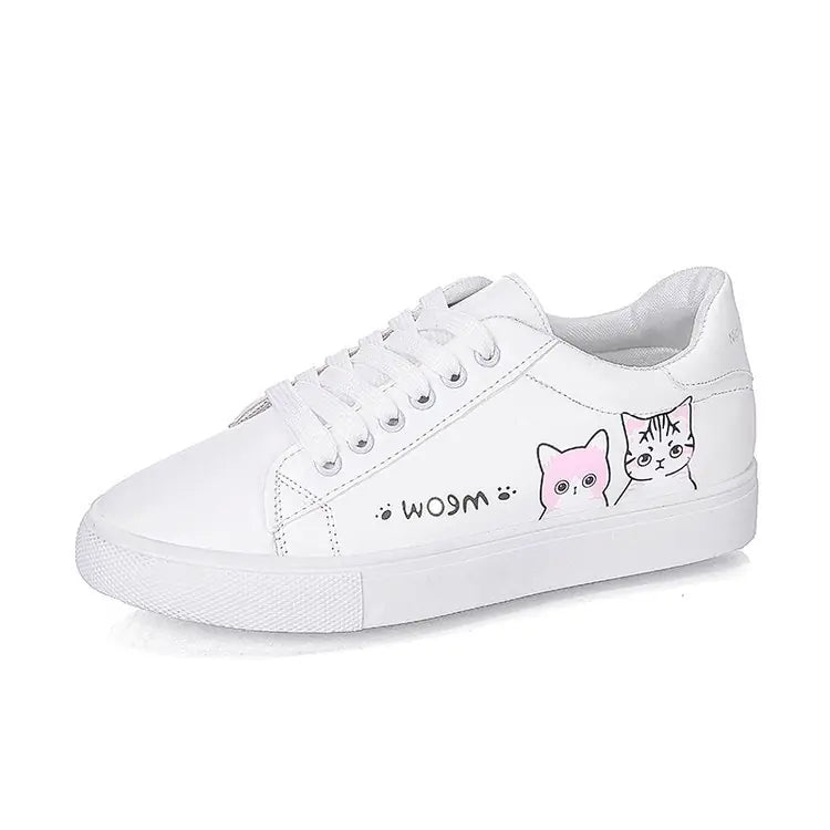 Cute Cat Cartoon Women's Breathable Lace-Up Sneakers