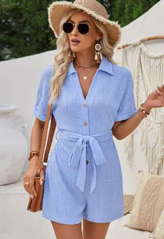 Jacquard Knit Short Jumpsuit – Vacation-Ready Style for Women