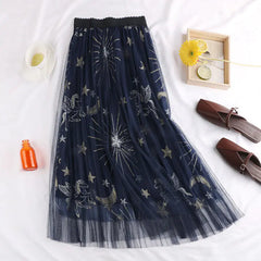Celestial Embroidered Mesh Skirt