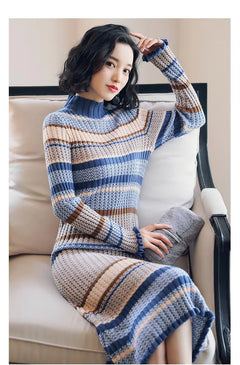 Knit Turtleneck Dress - Thick Sweater Dress