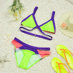Geometric Neon Bikini – Color Block Triangle Swimwear Set