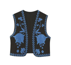 Embroidered Floral Vest with V-Neck