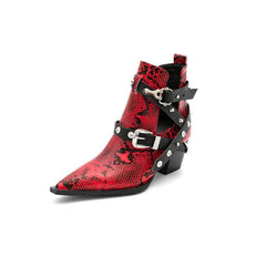 Short Pointed Toe Western Ankle Boots, 5CM Heels