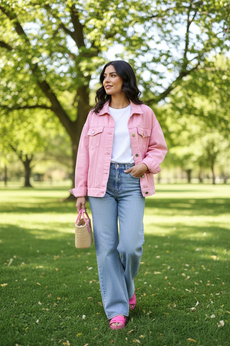 Pink denim jacket 