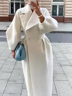 Women’s Vintage Long Coat – Lantern Sleeves & Large Lapel | Elegant Winter Overcoat