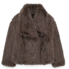 Soft Shaggy Faux Fur Jacket – Women’s Short Winter Coat