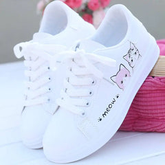 Cute Cat Cartoon Women's Breathable Lace-Up Sneakers