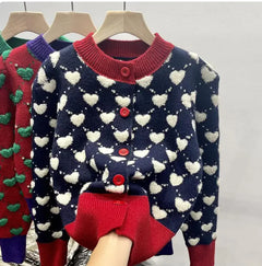 3D Heart Knit Cardigan – Cute Button-Up Sweater