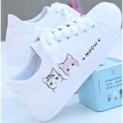 Cute Cat Cartoon Women's Breathable Lace-Up Sneakers