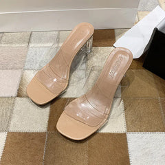 Thick-Heeled Transparent High-Heeled Sandals