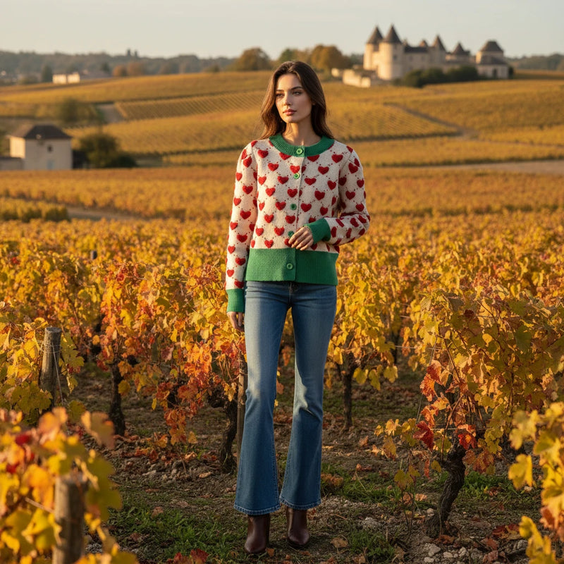 3D Heart Knit Cardigan – Cute Button-Up Sweater