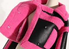 Pink Contrast Faux Fur Biker Jacket