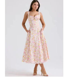Valentina Lace Bustier Dress with Floral Print