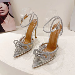 Rhinestone Bow Transparent High Heels