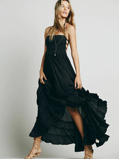 Bohemian Strapless Maxi Dress – Open Back Summer Style
