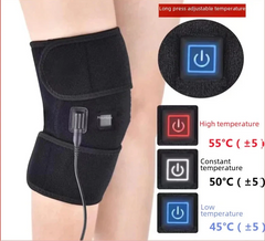 Electric knee brace with temperature control display on a white background