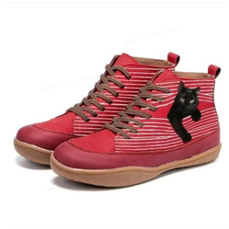 Large Flat-Bottom High-Top Printed Cat Boots