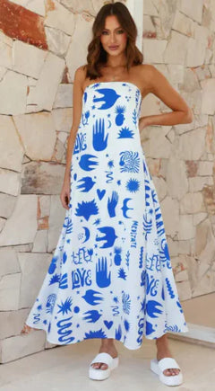 Boho Strapless Printed Maxi Dress – Summer Vibes