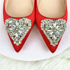 Crystal Sweetheart Satin Pointed Toe Flats for Women