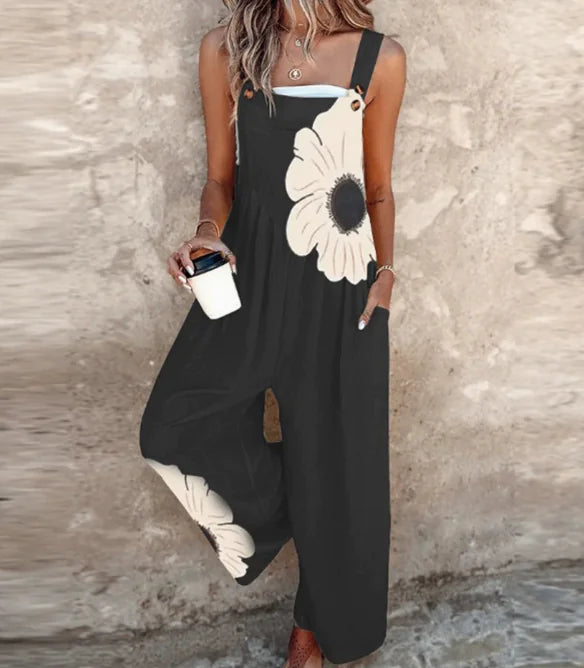 Women’s Floral Print Casual Wide-Leg Jumpsuit – Summer Overalls with Pockets