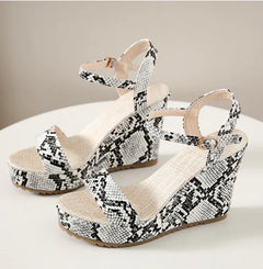 Chic Snake-Print Platform Sandals