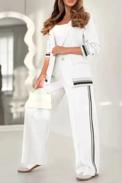 Women’s Two-Piece Wide-Leg Trousers & Blazer Set – Casual Chic Suit Style