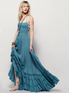 Bohemian Strapless Maxi Dress – Open Back Summer Style