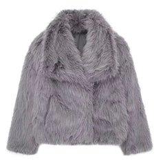 Soft Shaggy Faux Fur Jacket – Women’s Short Winter Coat