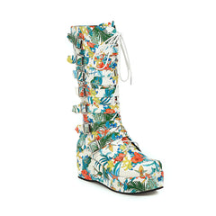 Fashionable Mid-Calf Wedge Boots with Buckle