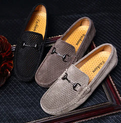 Men's Casual Leather Loafers with Hollow Design