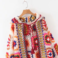 Handmade Crochet Hooded Sweater Coat for Women