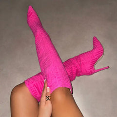 High Tube Heels Boots with Texture
