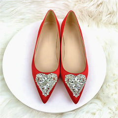 Crystal Sweetheart Satin Pointed Toe Flats for Women