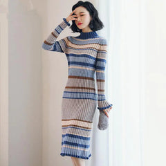 Knit Turtleneck Dress - Thick Sweater Dress