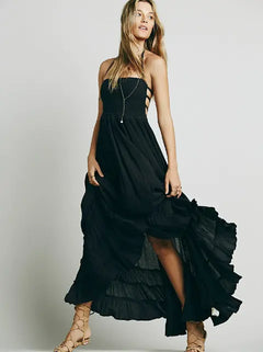 Bohemian Strapless Maxi Dress – Open Back Summer Style