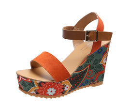 Embroidered Wedge Sandals - Summer