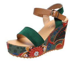 Embroidered Wedge Sandals - Summer