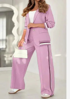 Women’s Two-Piece Wide-Leg Trousers & Blazer Set – Casual Chic Suit Style