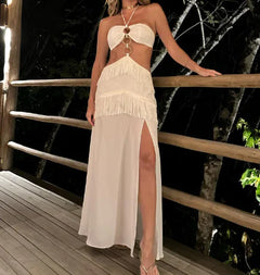 Maldives Chiffon Summer Dress – French-Style Ring Strap in Off-White