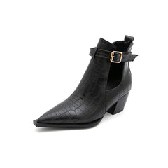 Snake Print Short Ankle Boots with Belt for Women