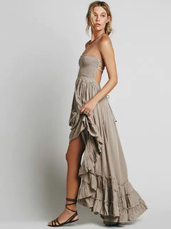 Bohemian Strapless Maxi Dress – Open Back Summer Style